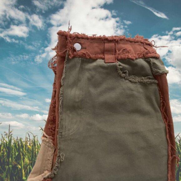 Shein Pants Adult Green Brown Beige Patchwork Women’s Medium - Picture 3 of 5